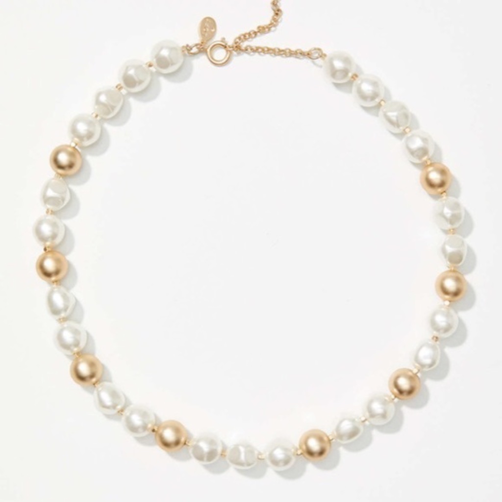 Loft Brushed Metallic Faux Pearl Bead Necklace